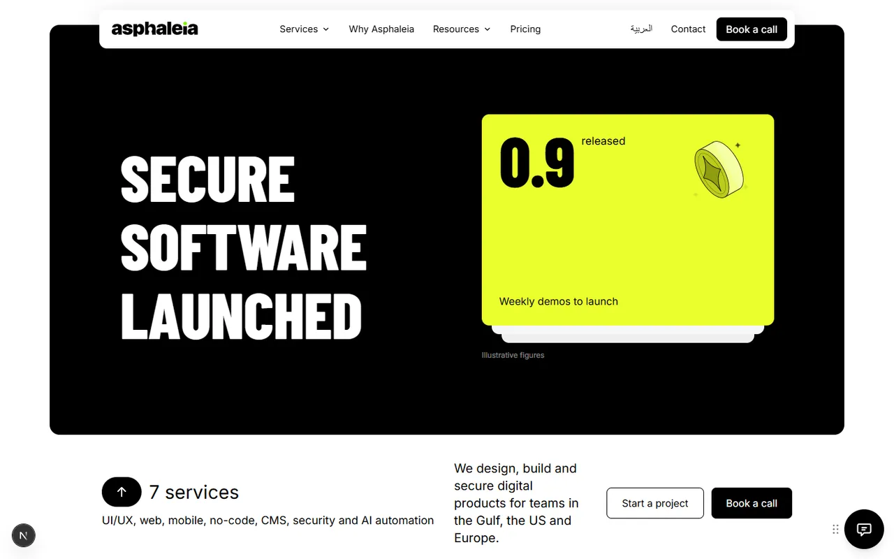 Asphaleia homepage, first screen