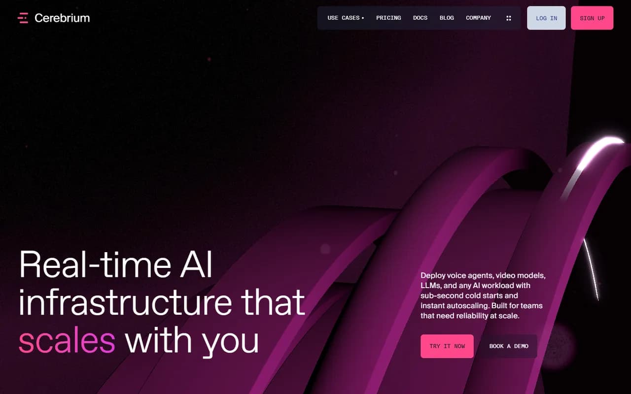 Cerebrium homepage, first screen