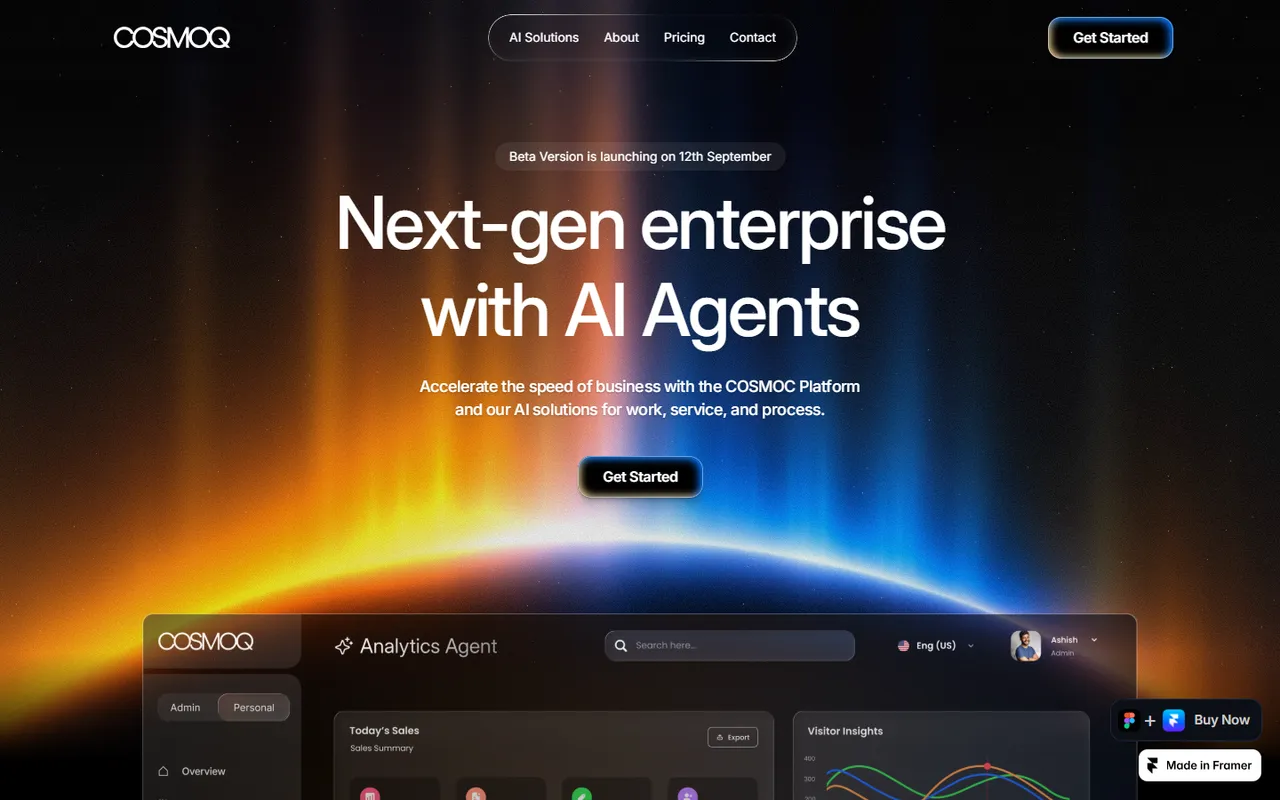 Cosmoq homepage, first screen