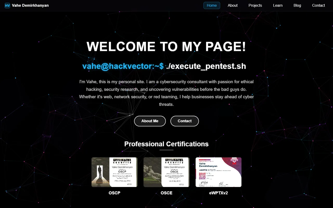 HackVector homepage, first screen