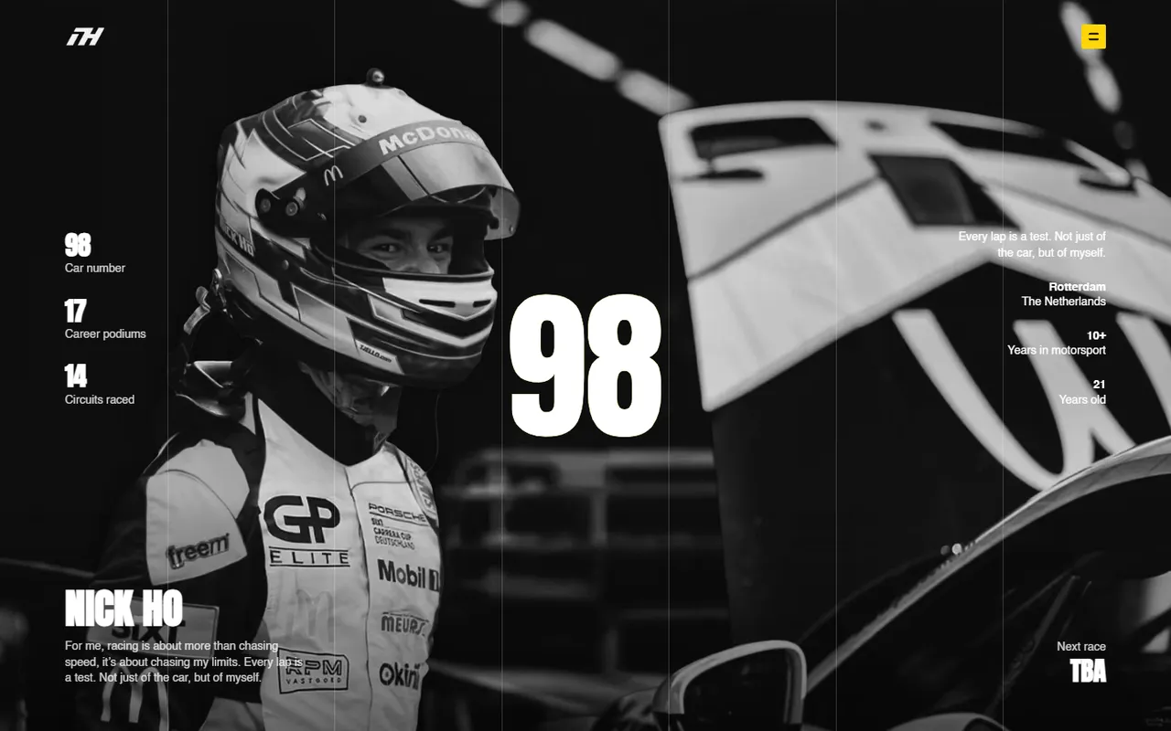 Nick Ho Motorsports homepage, first screen