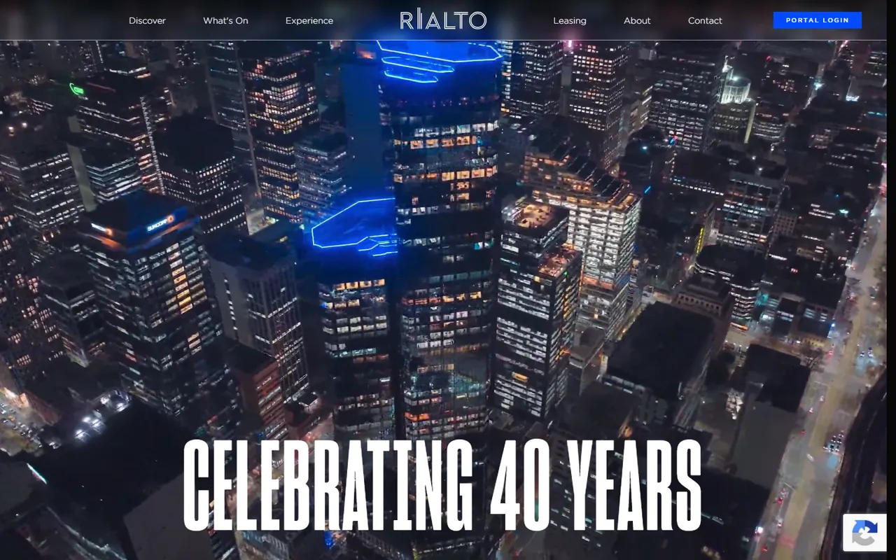 Rialto homepage, first screen
