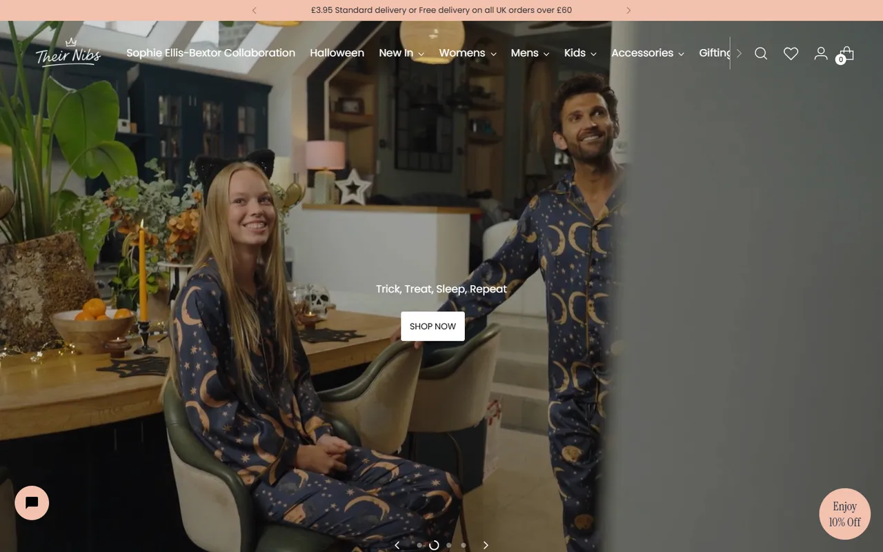 Their Nibs homepage, first screen
